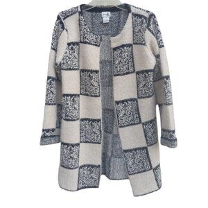 Shana K QR Code shimmery & fuzzy open front sweater cardigan sz M